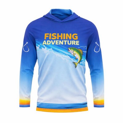 Sublimated Long Sleeve Hooded Fishing Shirt Mesh UPF 180G
