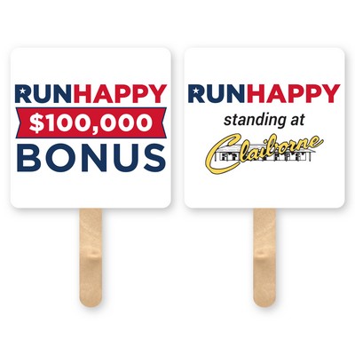 Mini Square Shape Sandwich Hand Fan w/Wood Stick Handle