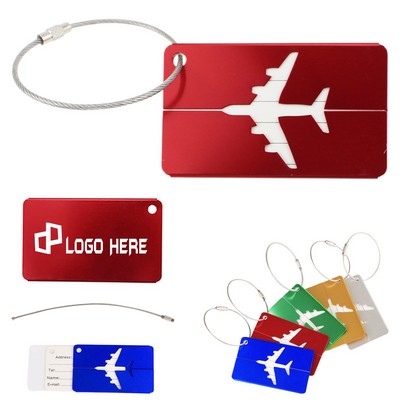 Airplane Aluminum Luggage Tag W/ Metal Ring