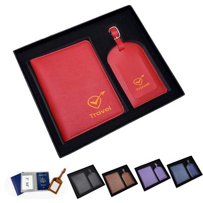PU Leather Document Luggage Tag and Passport Holder Set