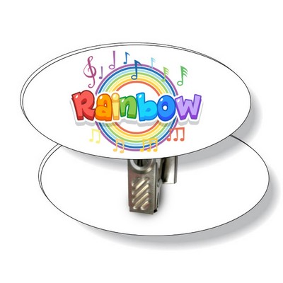 .060 White Plastic Badge with Bulldog Clip / oval (1.5" x 3") 4CP