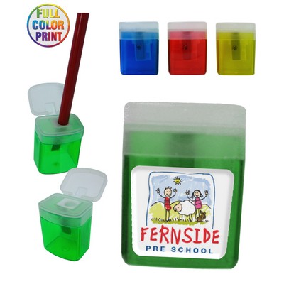 Union Printed - Boxed Shaped Pencil Sharpener with Full Color Dome Logo