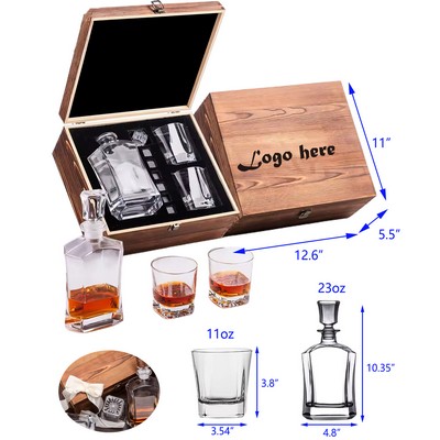 Whiskey Decanter Gift Set with Handcrafted Wooden Box
