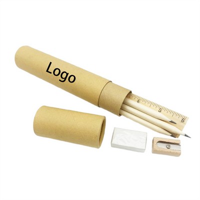 Kraft Paper Round Barrel Pencil and Ruler Set