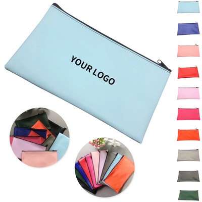 Polyurethane Leather Zipper Bank Deposit Organizer Bag 10.5" X 5.5"