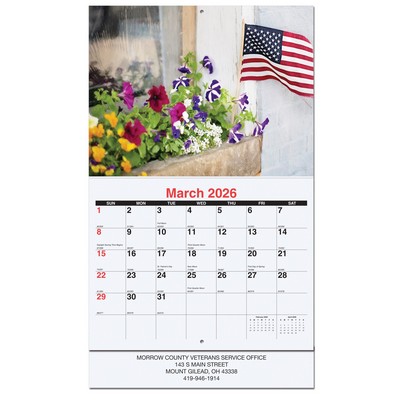 Old Glory Monthly Wall Calendar w/Staple Binding (10 5/8"x 18 ¼")