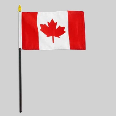 4"x6" Canada Flag With Black Plastic 10" Pole & Gold Spear - Canadian Flag