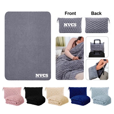 50" x 60" Plaid Fleece Grab-N-Go Travel Pillow and Blanket w/ Carabiner