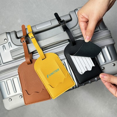 PU Leather Luggage Tags w/ Privacy Protection Cover for Suitcases