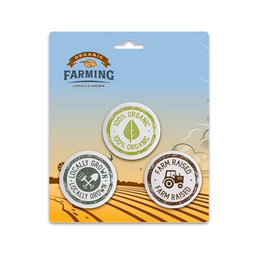 Three 1.75" Pin-Back Buttons on Backing Card