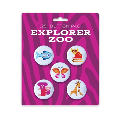 Five 1.25" Pin-Back Buttons on Backing Card