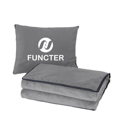 2-In-1 Plush Pillow Blanket (Velvet Shell + Flannel Lining) For Travel, Home & Office