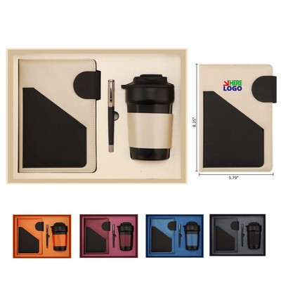 A5 Leather Notebook With Thermos and Pen Gift Set