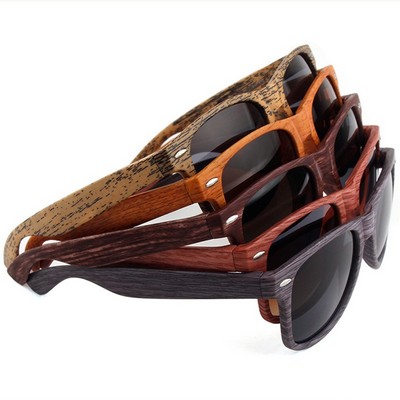Plastic Sunglass With Wood Grain Print